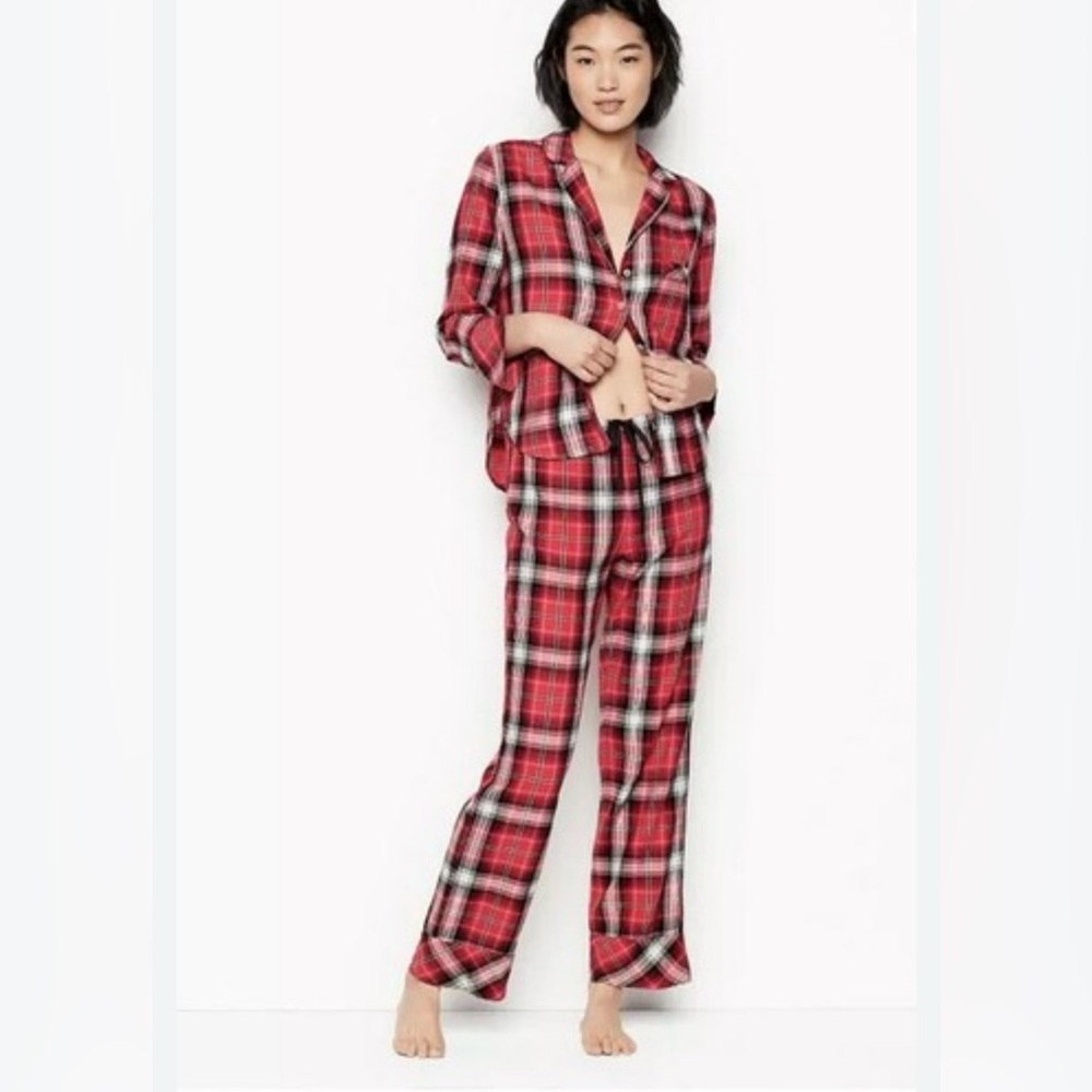Victorias Secret‎ Red Plaid Pajama Set Flannel Button Down Sleepwear Small
